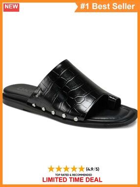 Stud Embellished Flat Slide Sandals With Toe Loop Slingback Slip On